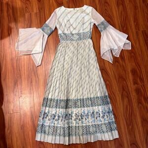 Vintage 70's Alfred Shaheen Dress Size 8 Blue Pleated Rare VTG